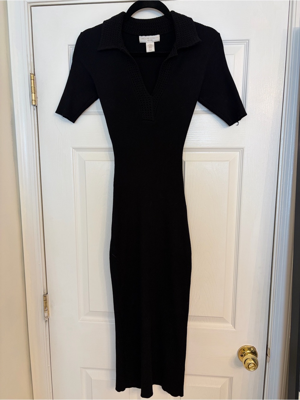 Caroline Constas Black Ribbed Polo-Style Midi Dress